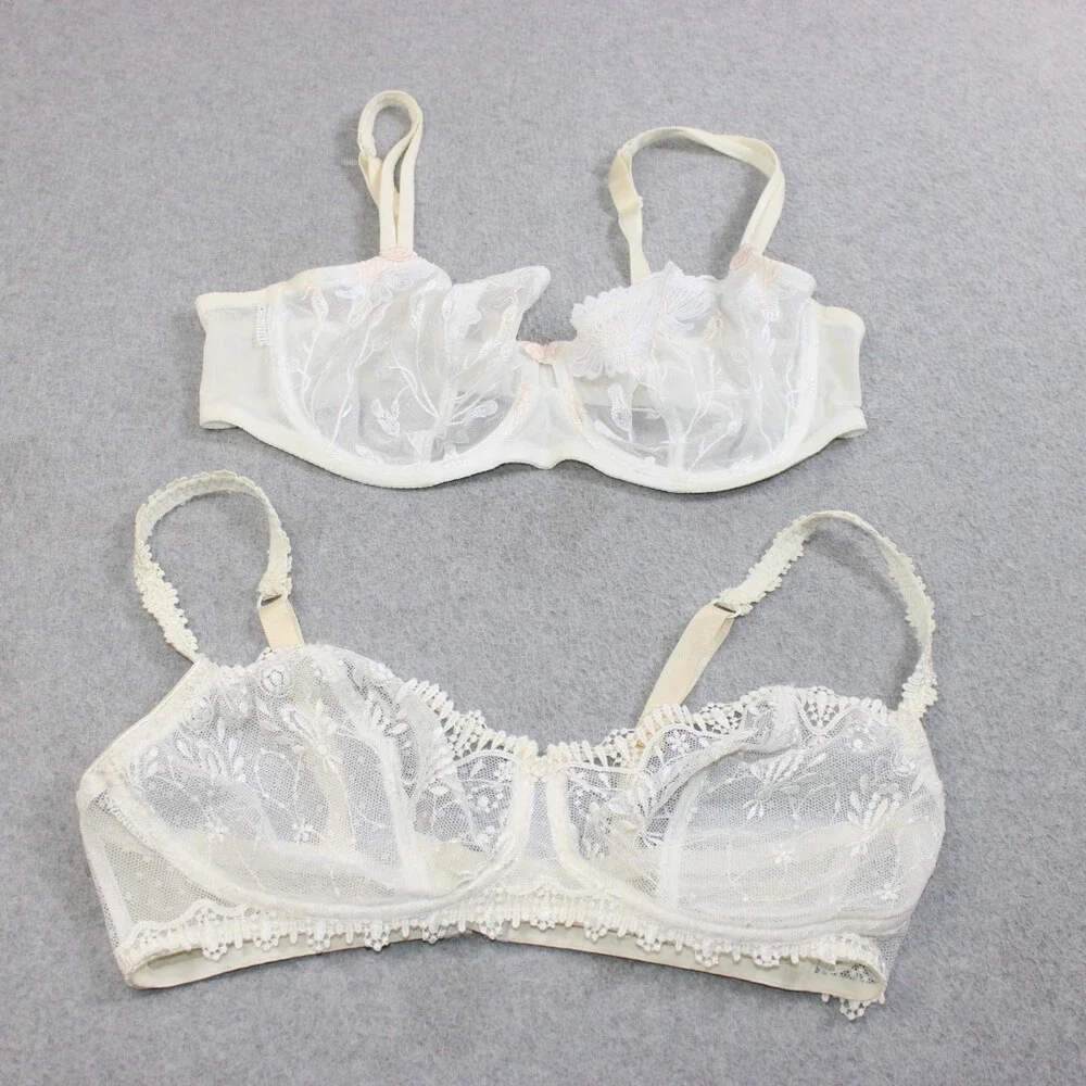 Chantelle Bra Women 36DD White Floral Lace Underwire Wireless Unlined Sexy Lot